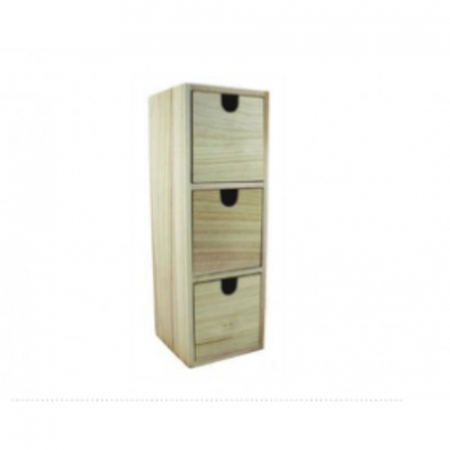 Lemn - Comoda cu trei sertare patrate, 11x11x32.5cm