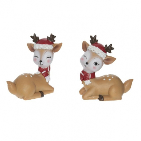 Craciun - Figurina caprioara cu fular si caciula- 10.2 cm
