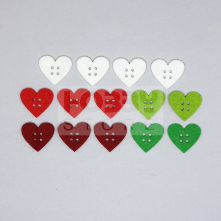 HOBBY: Sezoniere - Figurine din fetru- nasturi inima colorate, 2.5cm (14/set)