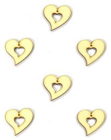 HOBBY: Unelte & Accesorii - Figurine din lemn- inimioara perforata cu varf indoit(3cm, 6buc/set)