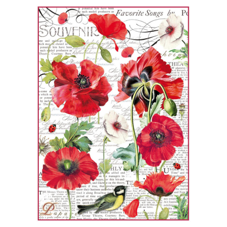 Servetele hartie de orez - Hartie de orez pt. decoupage A4- Maci