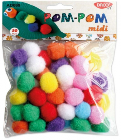 Pom-pom - Pom-Pom medie colorat 25mm 50buc/set
