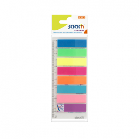 Indexuri - Set index autoadeziv din plastic 45x12mm+ index autoadeziv din plastic cu rigla - 8 culori neon/set-25file/buc