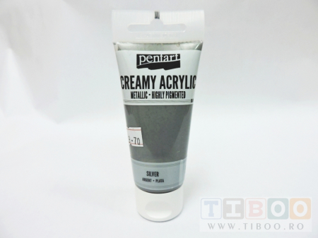 HOBBY: Vopsele Lacuri Solutii - Vopsea acrilica metalizata, cremoasa 60 ml- argintiu