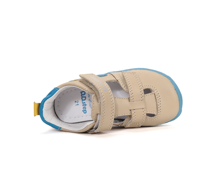 Sandale decupate barefoot DD Step primii pași piele naturală H077-61288F crem pentru baieti [5]