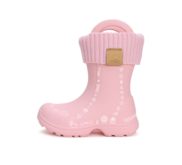 Cizme Baby Pink de Ploaie cu Manere si Ciorapel Detasabil, DD Step [8]