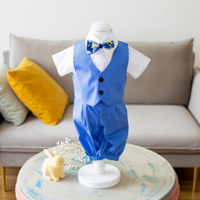 Costum Botez Baieti, Tudor Albastru cu Pantaloni Scurti, TinTin Shop [2]