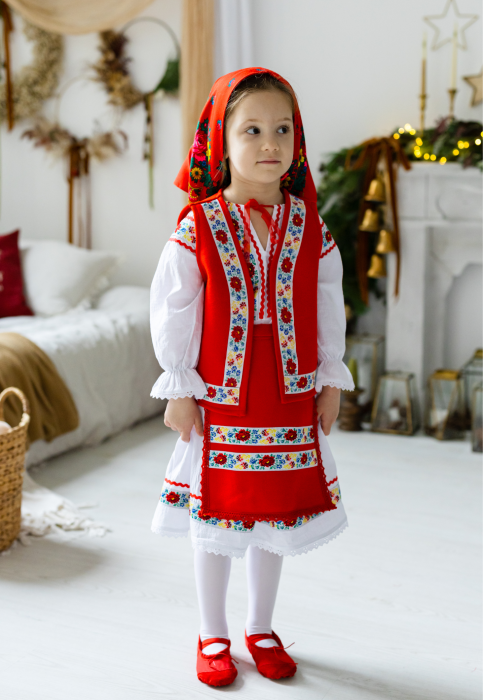 Costum  rosu traditional pentru fetite TinTin Shop [2]