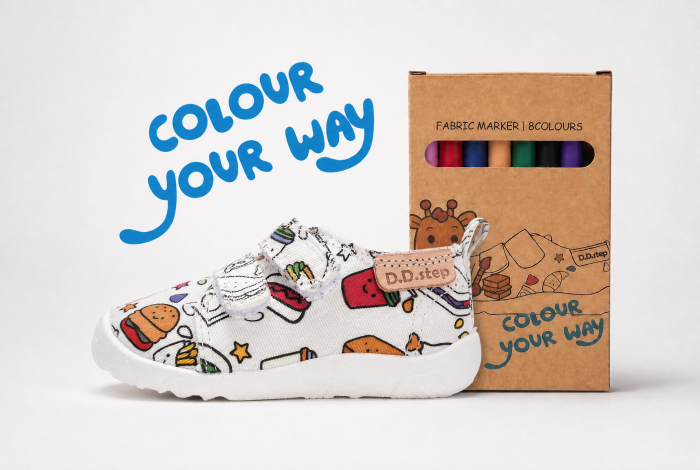 Papuci de interior barefoot D.D.Step Color Your Way albi, imprimeu Fast Food, cod C086-71353A [9]