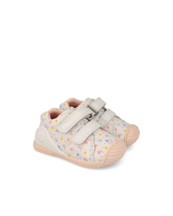 Pantofi crem Biomecanics cu flori pentru primii pași, cod 261102-C695 [3]