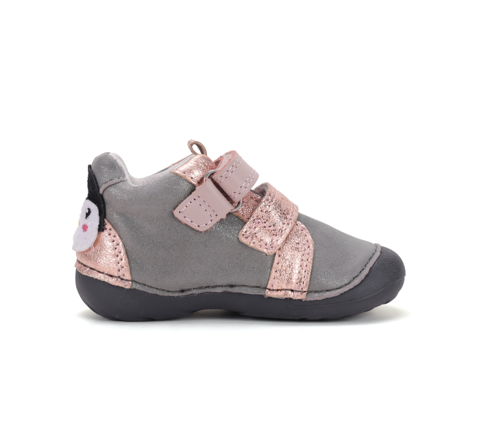 Pantofi gri D.D.Step pentru primii pași fete, cu detalii roz și pinguin, S015-62120F [3]
