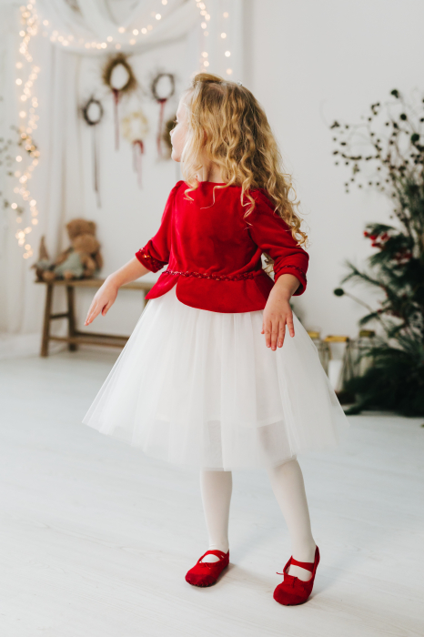 Rochie din Catifea Rosie si Fusta de Tulle Ivoire [3]