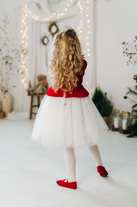 Rochie din Catifea Rosie si Fusta de Tulle Ivoire [4]
