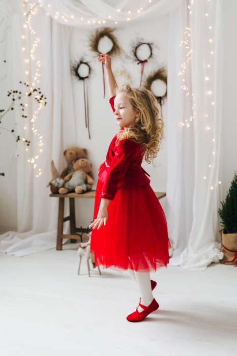 Rochie din Catifea Rosie si Fusta de Tulle Rosu [3]