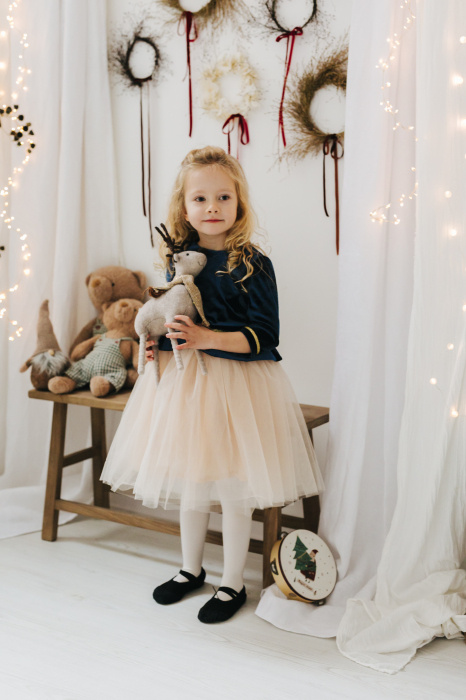 Rochie din Catifea Bleumarin si Fusta de Tulle Crem [6]