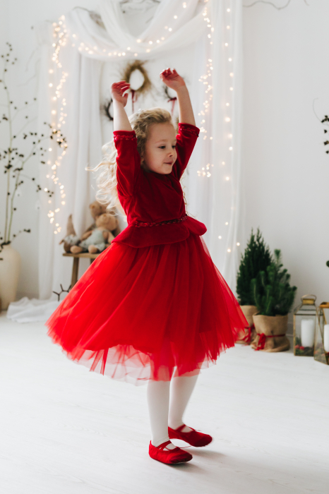 Rochie din Catifea Rosie si Fusta de Tulle Rosu [4]