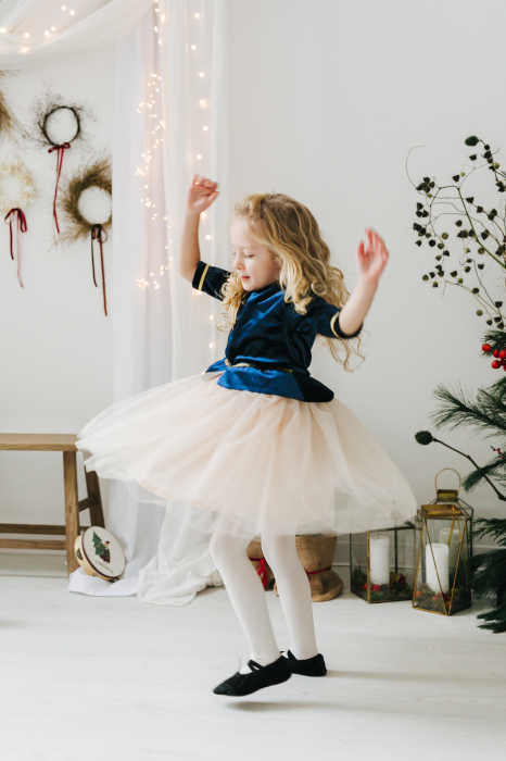 Rochie din Catifea Bleumarin si Fusta de Tulle Crem [5]