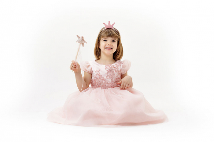 Rochie roz de printesa, ampla, cu fusta din tulle, TinTin Shop [3]