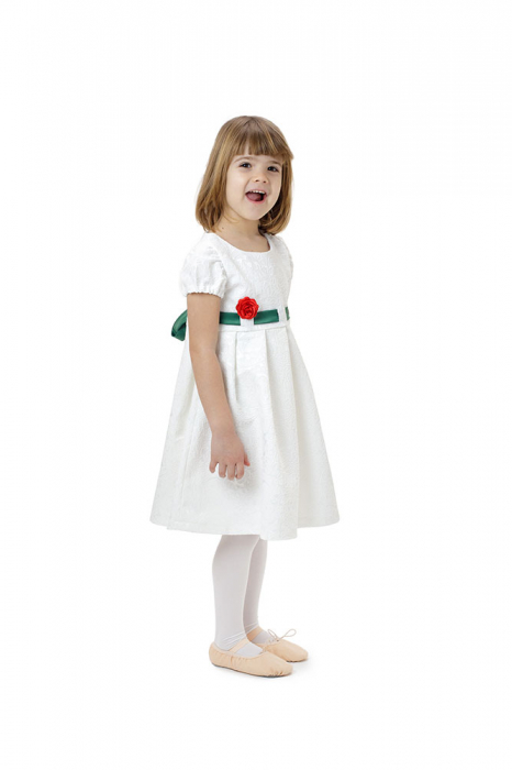 Rochie fete alba cu cordon verde,TinTin Shop [4]
