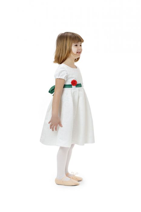 Rochie fete alba cu cordon verde,TinTin Shop [3]