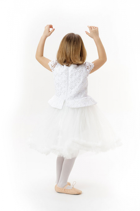 Rochie alba de printesa, ampla, cu fusta din tulle, TinTin Shop [3]