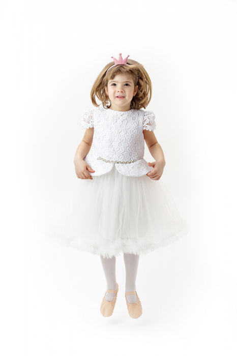 Rochie alba de printesa, ampla, cu fusta din tulle, TinTin Shop [4]
