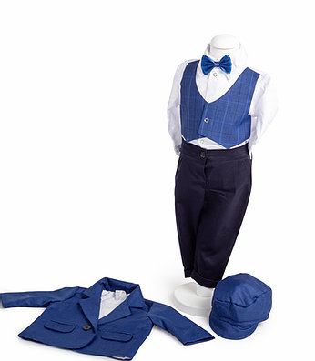 Set botez Mickey, compus din costum bleumarin, trusou brodat, lumânare [2]