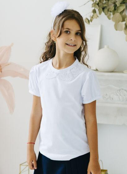 Tricou Alb Guler Dantelat si Maneca Bufanta [1]