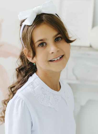 Bluza Alba Guler Dantelat si Maneca Bufanta [1]