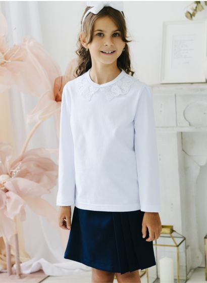 Bluza Alba Guler Dantelat si Maneca Bufanta [3]
