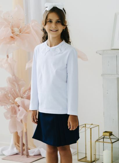 Bluza Alba Guler Dantelat si Maneca Bufanta [2]