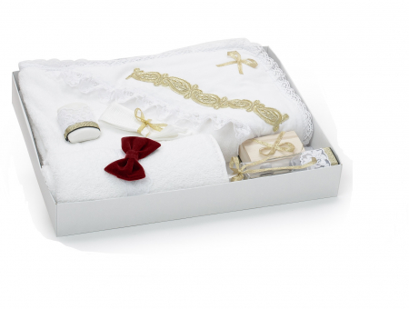 Trusouri botez - Trusou pentru botez Micul Print, cu accesorii aurii si bordo, TinTin Shop