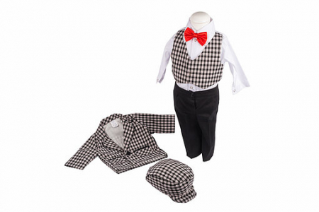 Costum alb cu pantaloni albaștri în carouri, TinTin Shop [1]