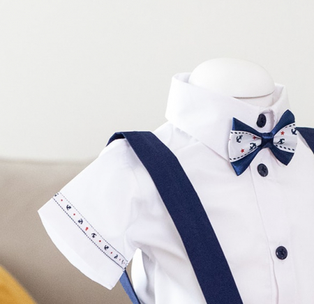 Costum Botez Baieti, Iosif Bleumarin cu Pantaloni Scurti, TinTin Shop [1]