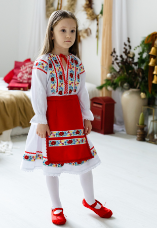 Rochite & fustite - Costum  rosu traditional pentru fetite TinTin Shop
