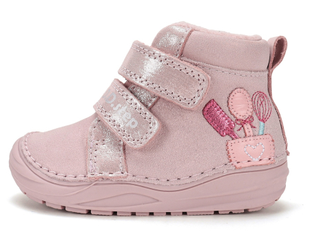 Ghete & Cizme Primii Pasi - Ghete roz D.D.Step pentru fete din piele naturală imblanite cu polar glezna sustinuta flexibile calduroase A071-62882
