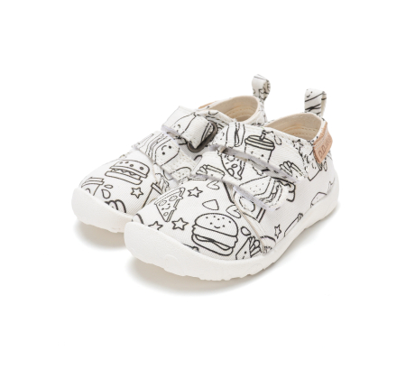 Papuci de interior barefoot D.D.Step Color Your Way albi, imprimeu Fast Food, cod C086-71353A [5]