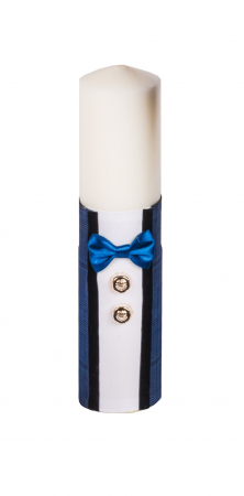 Lumanari botez - Lumânare botez eleganta bleumarin cu papion, TinTin Shop