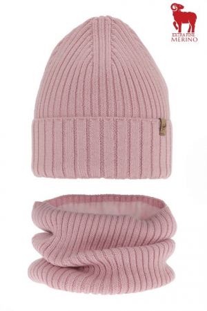 Imbracaminte casual - Set caciula merino Mesalia roz
