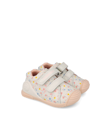 Pantofi crem Biomecanics cu flori pentru primii pași, cod 261102-C695 [2]