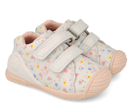 Încălțăminte copii - Pantofi crem Biomecanics cu flori pentru primii pași, cod 261102-C695