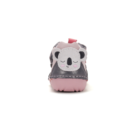 Pantofi roz D.D.Step pentru primii pași fete, cu detalii gri și ursuleț koala, S015-62120D [1]