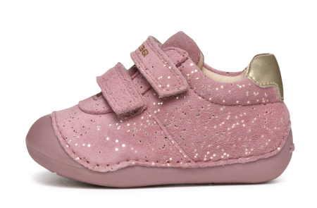 Incaltaminte Barefoot - Pantofi Geox Tutim fete roz-platină din piele pentru primii pași B9440B 007NF C8233