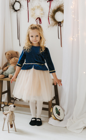 Rochite & fustite - Rochie din Catifea Bleumarin si Fusta de Tulle Crem
