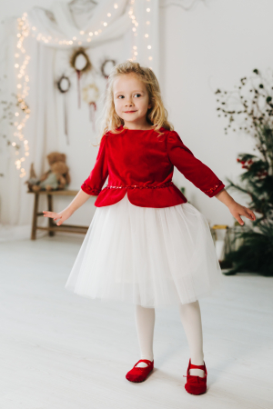 Branduri - Rochie din Catifea Rosie si Fusta de Tulle Ivoire