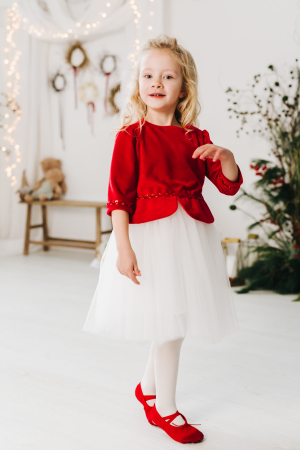 Rochite & fustite - Rochie din Catifea Rosie si Fusta de Tulle Ivoire