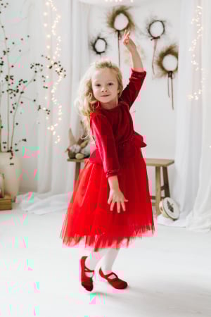 Branduri - Rochie din Catifea Rosie si Fusta de Tulle Rosu