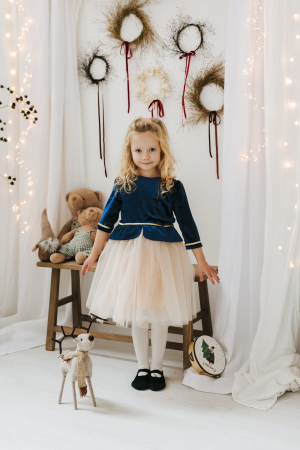 Branduri - Rochie din Catifea Bleumarin si Fusta de Tulle Crem