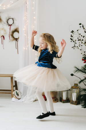 Rochie din Catifea Bleumarin si Fusta de Tulle Crem [4]