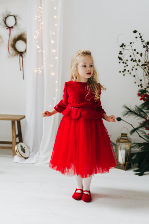 Rochie din Catifea Rosie si Fusta de Tulle Rosu [4]